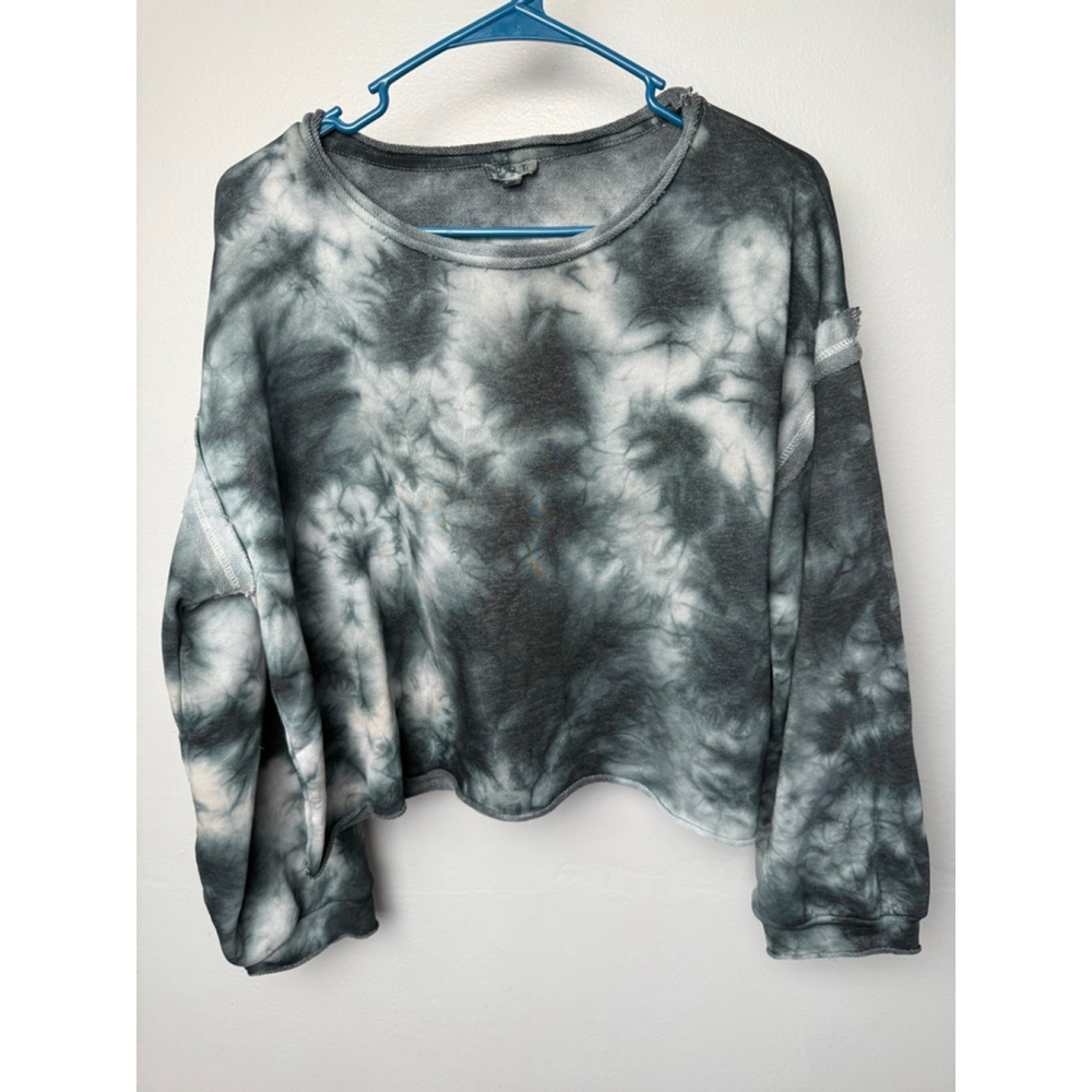 Women's P.O.L Charcoal White Tie-Dye Cropped Sweatshirt M